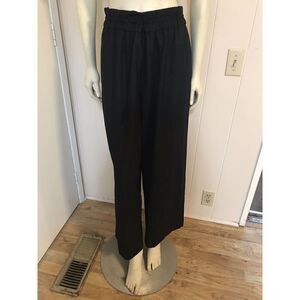 Anne Klein Womens Small Wide Leg Ankle Pants Black Elastic Waist Drawstring